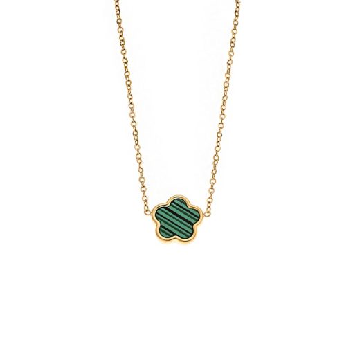 Κολιέ Γυναικείο Senza Gold Plated Stainless Steel, Με πράσινη μαργαρίτα