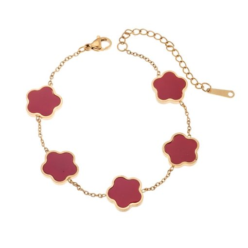 Βραχιόλι Γυναικείο Senza Gold Plated Stainless Steel, Με κόκκινες μαργαρίτες