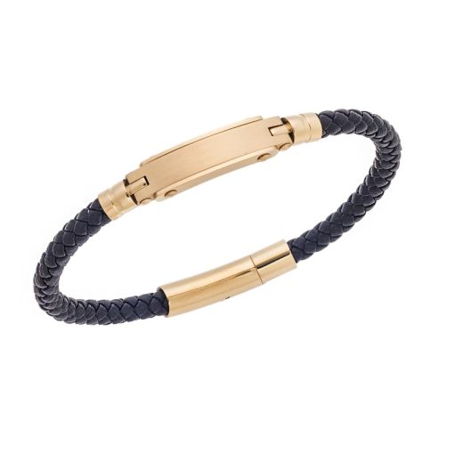 Βραχιόλι Senza Men's Gold Plated Stainless Steel With Black Leather