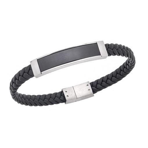 Βραχιόλι Senza Men's Silver Stainless Steel With Black Leather