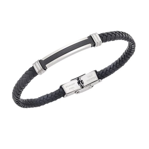 Βραχιόλι Senza Men's Silver&Black Stainless Steel With Black Leather