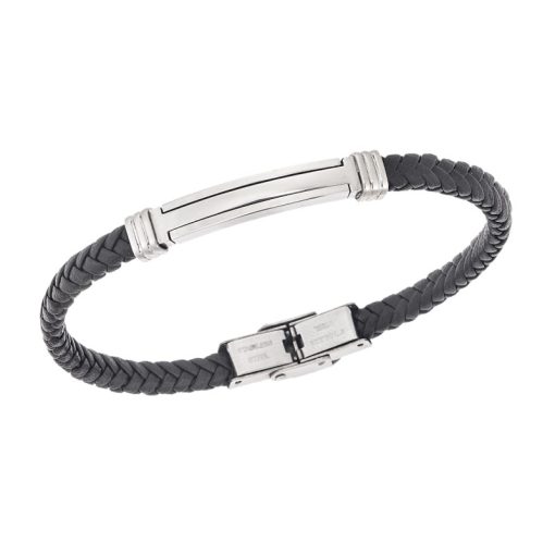 Βραχιόλι Senza Men's Silver Stainless Steel With Black Leather