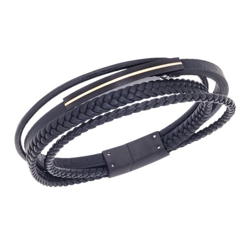 Βραχιόλι τετραπλό Senza Men's Steel, Black Leather Strap