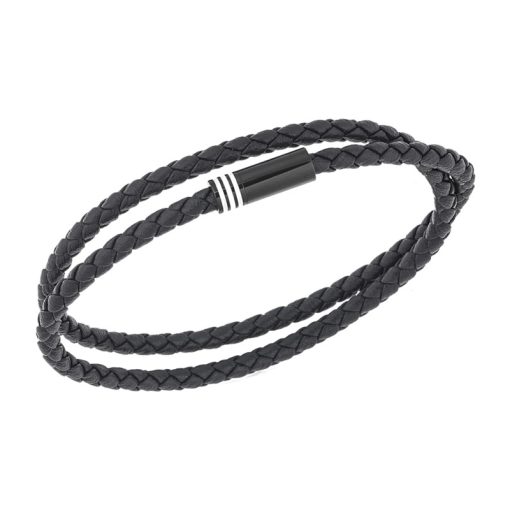 Βραχιόλι Senza Men's Steel, Blue Leather Strap, με μαύρο κούμπωμα