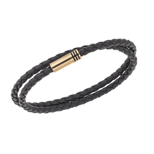 Βραχιόλι Senza Men's Steel, Brown Leather Strap, με χρυσό κούμπωμα