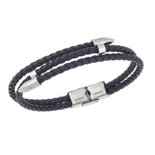 Βραχιόλι Senza Men's Steel, Black Leather Strap, με ασημί & μαύρο σχέδιο