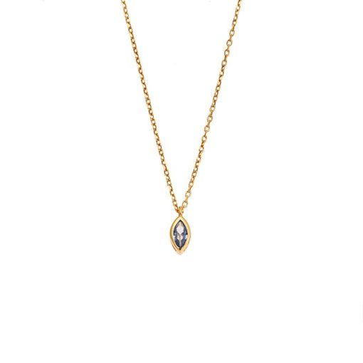 Μενταγιόν Senza Silver 925 Gold Plated, φύλλο με γαλάζιο ζιργκόν