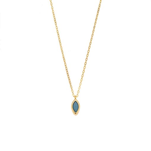 Μενταγιόν Senza Silver 925 Gold Plated, φύλλο με τυρκουάζ ζιργκόν