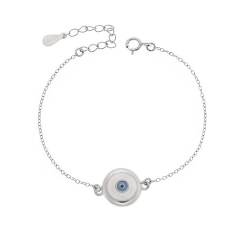 Βραχιόλι Senza Silver 925, στρογγυλό ματάκι με σμάλτο