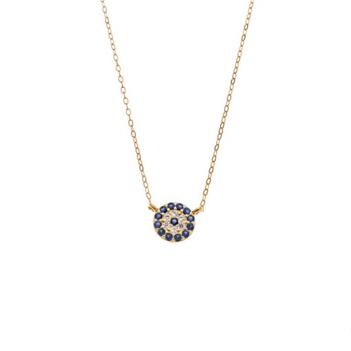 Κολιέ Senza Silver 925 Gold Plated, Στρογγυλό ματάκι με ζιργκόν