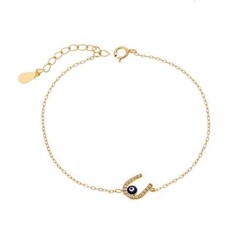 Βραχιόλι Senza Silver 925 Gold Plated, Ματάκι με σμάλτο και πέταλο με ζιργκόν