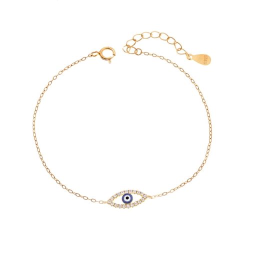 Βραχιόλι Senza Silver 925 Gold Plated, Ματάκι μπλε με σμάλτο και ζιργκόν