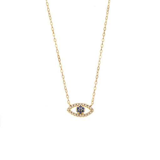 Κολιέ Senza Silver 925 Gold Plated, Ματάκι με ζιργκόν