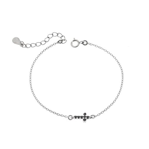 Βραχιόλι Senza Silver 925, σταυρός με μαύρα & λευκά ζιργκόν διπλής όψης