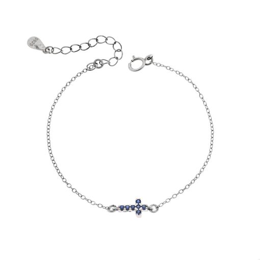 Βραχιόλι Senza Silver 925, σταυρός με μπλε & λευκά ζιργκόν διπλής όψης