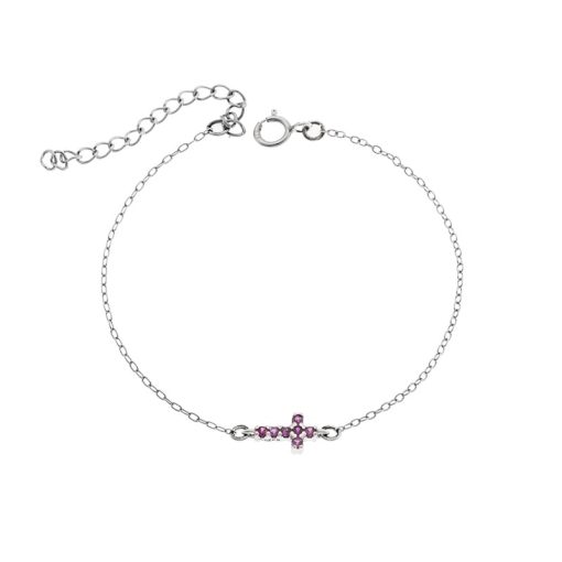 Βραχιόλι Senza Silver 925, σταυρός με φούξια & λευκά ζιργκόν διπλής όψης