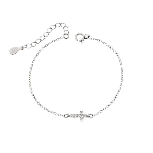 Βραχιόλι Senza Silver 925, σταυρός με ζιργκόν διπλής όψης
