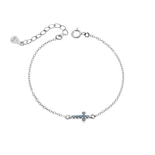 Βραχιόλι Senza Silver 925, σταυρός με τυρκουάζ & λευκά ζιργκόν διπλής όψης