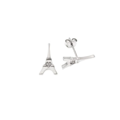 Σκουλαρίκια Senza ασήμι 925, πύργος του Eiffel με λευκά ζιργκόν