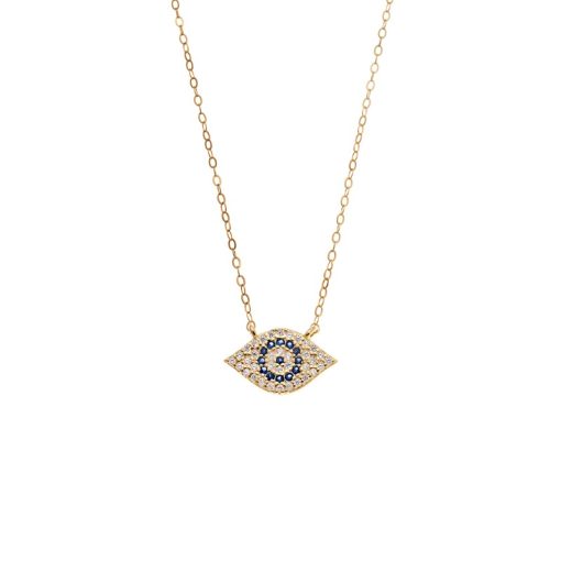 Κολιέ Senza Silver 925 Gold Plated, Mπλε ματάκι στόχος με ζιργκόν
