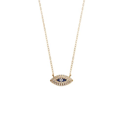 Κολιέ Senza Silver 925 Gold Plated, Mπλε ματάκι με ζιργκόν