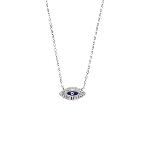 Κολιέ Senza Silver 925, Mπλε ματάκι με ζιργκόν