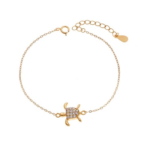 Βραχιόλι Senza Silver 925 Gold Plated, Χελώνα με ζιργκόν