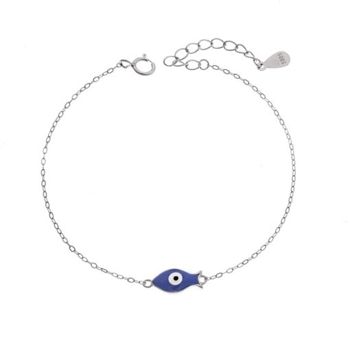 Βραχιόλι Senza Silver 925, Ψαράκι με μπλε σμάλτο