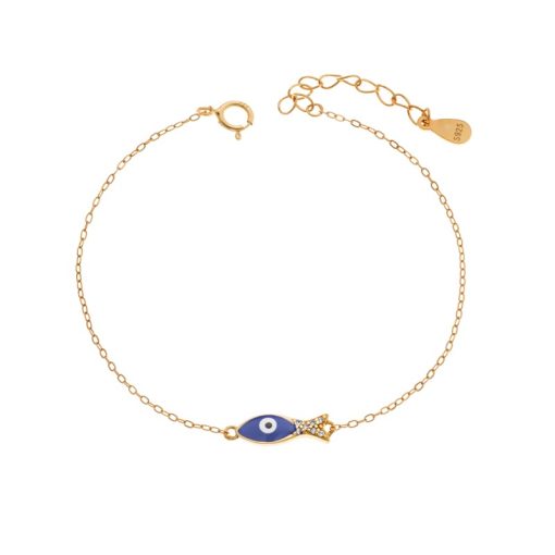 Βραχιόλι Senza Silver 925 Gold Plated, Ψαράκι με μπλε σμάλτο και ζιργκόν