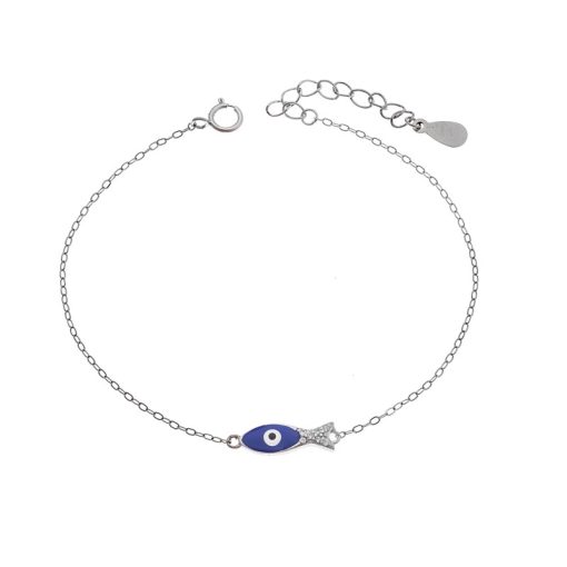Βραχιόλι Senza Silver 925, Ψαράκι με μπλε σμάλτο και ζιργκόν