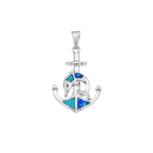 Μοτίφ Senza από ασήμι 925, άγκυρα και δελφίνι με Opal